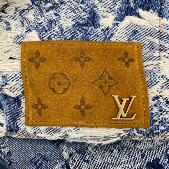 Louis Vuitton Blue Floral Distressed Denim Jacket Size 50 L 100% Cotton Long-Sle - Picture 5 of 8
